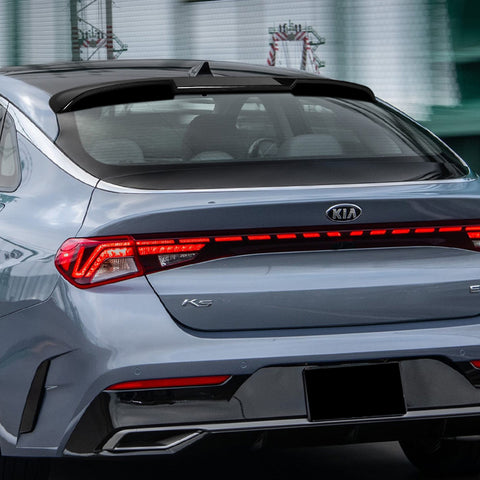 For 2021-2024 Kia K5 W-Power ABS Carbon Look V-Style Rear Trunk Lid Spoiler Wing  + For 2021-2024 Kia K5 W-Power Carbon Painted Rear Roof Window Visor Spoiler Wing
