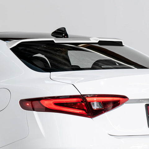 For 2017-2021 Alfa Romeo Giulia Painted White Front Bumper Body Kit Spoiler Lip 3pcs + For 2017-2023 Alfa Romeo Giulia W-Power Pearl White V-Style Trunk Spoiler Wing +