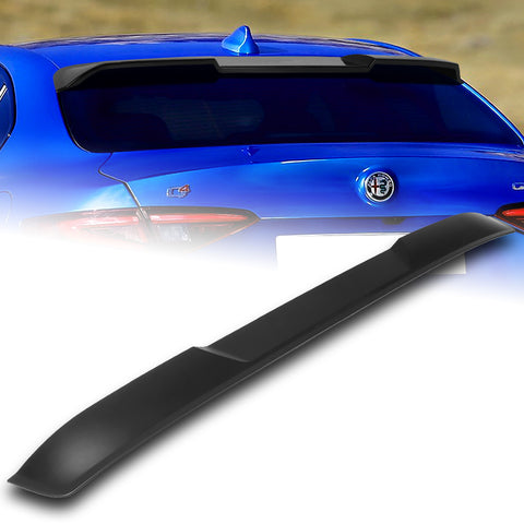 For 2017-2021 Alfa Romeo Giulia Matt Black Front Bumper Body Kit Spoiler Lip 3pcs + For 2017-2023 Alfa Romeo Giulia W-Power Primer Black V-Style Trunk Spoiler Wing + For 2017-2023 Alfa Romeo Giulia W-Power ABS Black Rear Roof Visor Spoiler Wing