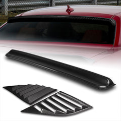 For 2008-23 Dodge Challenger W-Power Carbon Look Rear Roof Window Visor Spoiler + For 2008-2023 Dodge Challenger Carbon Style Side Window Louvers Scoop Cover Vent