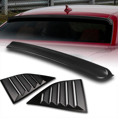 For 2008-23 Dodge Challenger W-Power Matt Black Rear Roof Window Visor Spoiler + For 2008-2023 Dodge Challenger ABS Black Side Window Louvers Scoop Cover Vent