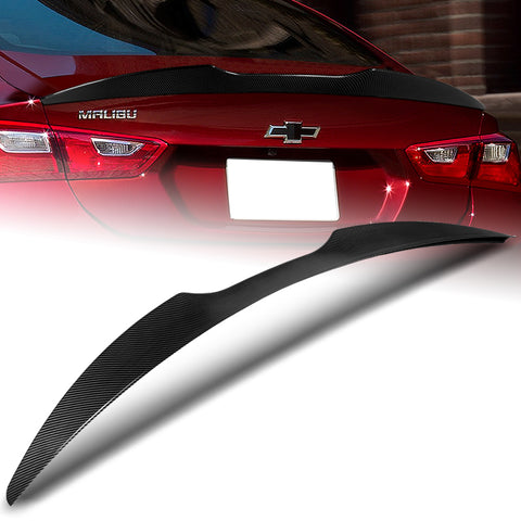 For 2019-2021 Chevrolet Malibu Carbon Style Front Bumper Body Kit Spoiler Lip 3pcs + For 2016-2024 Chevy Malibu W-Power Carbon Painted V-Style Trunk Lid Spoiler Wing