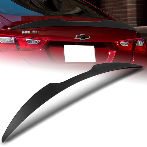 For 2019-2021 Chevrolet Malibu Unpainted Black Front Bumper Body Kit Lip 3pcs + For 2016-2024 Chevy Malibu W-Power Unpainted Black V-Style Trunk Spoiler Wing