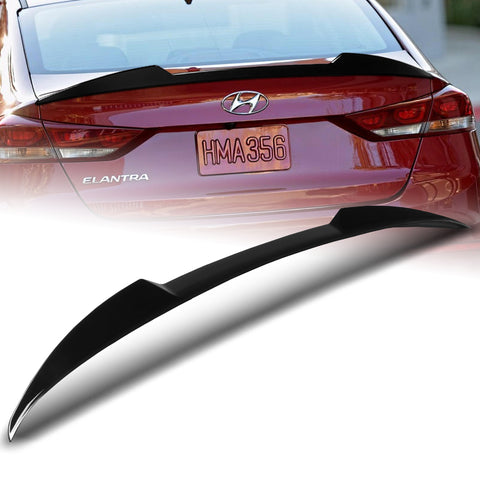 For 2017-2018 Hyundai Elantra Painted Black Front Bumper Body Spoiler Lip + For 2017-2018 Hyundai Elantra W-Power Pearl Black V-Style Trunk Lid Spoiler Wing