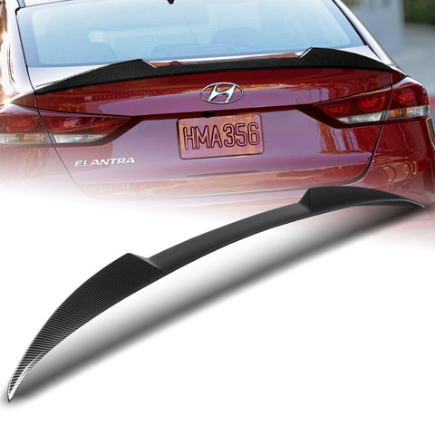 For 2017-2018 Hyundai Elantra Carbon Style Front Bumper Body Spoiler Lip + For 2017-2018 Hyundai Elantra W-Power Carbon Painted V-Style Trunk Spoiler Wing