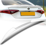 For 2017-2021 Alfa Romeo Giulia Painted White Front Bumper Body Kit Spoiler Lip 3pcs + For 2017-2023 Alfa Romeo Giulia W-Power Pearl White V-Style Trunk Spoiler Wing +