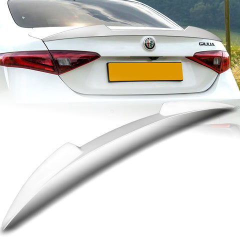 For 2017-2021 Alfa Romeo Giulia Painted White Front Bumper Body Kit Spoiler Lip 3pcs + For 2017-2023 Alfa Romeo Giulia W-Power Pearl White V-Style Trunk Spoiler Wing +