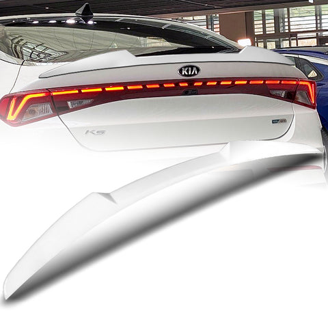 For 2021-2024 Kia K5 W-Power ABS Pearl White V-Style Rear Trunk Lid Spoiler Wing  + For 2021-2024 Kia K5 W-Power Pearl White Rear Roof Window Visor Spoiler Wing