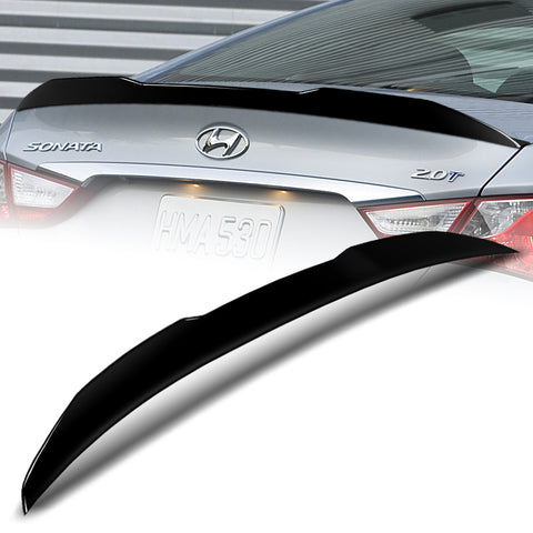 For 2011-2014 Hyundai Sonata STP-Style Painted Black Front Bumper Spoiler Lip  3pcs + For 2011-2014 Hyundai Sonata W-Power Pearl Black V-Style Trunk Lid Spoiler Wing