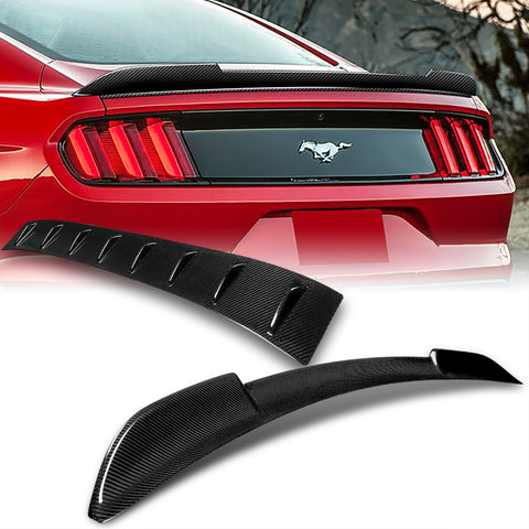 For 2015-2022 Ford Mustang Coupe H-Style Real Carbon Fiber Trunk Spoiler Wing + For 2015-2023 Ford Mustang Coupe Shark Fin Carbon Fiber Vortex Roof Spoiler Wing