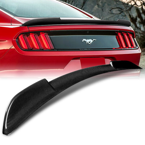 For 2015-2022 Ford Mustang Coupe H-Style Real Carbon Fiber Trunk Spoiler Wing + For 2015-2023 Ford Mustang Coupe Shark Fin Carbon Fiber Vortex Roof Spoiler Wing