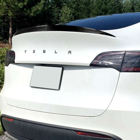 For 2020-2024 Tesla Model Y OE-Style Real Carbon Fiber Rear Trunk Spoiler Wing + For 2020-2024 Tesla Model Y Carbon Fiber Rear Roof Window Visor Spoiler Wing