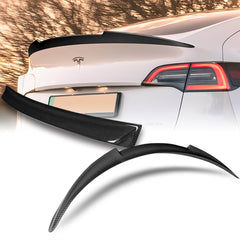 For 2020-2024 Tesla Model Y Real Carbon Fiber V-Style Trunk Lid Spoiler Wing + For 2020-2024 Tesla Model Y Carbon Fiber Rear Roof Window Visor Spoiler Wing