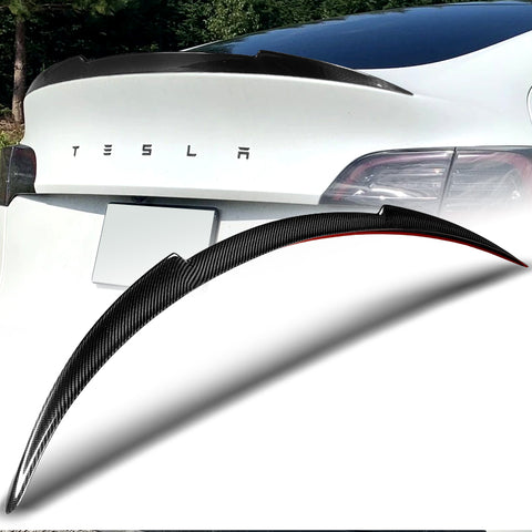 For 2020-2024 Tesla Model Y Real Carbon Fiber V-Style Trunk Lid Spoiler Wing + For 2020-2024 Tesla Model Y Carbon Fiber Rear Roof Window Visor Spoiler Wing