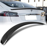 For 2016-2020 Tesla Model S Real Carbon Fiber Front Bumper Splitter Spoiler Lip  3pcs + For 2012-2024 Tesla Model S OE-Style Real Carbon Fiber Trunk Lid Spoiler Wing