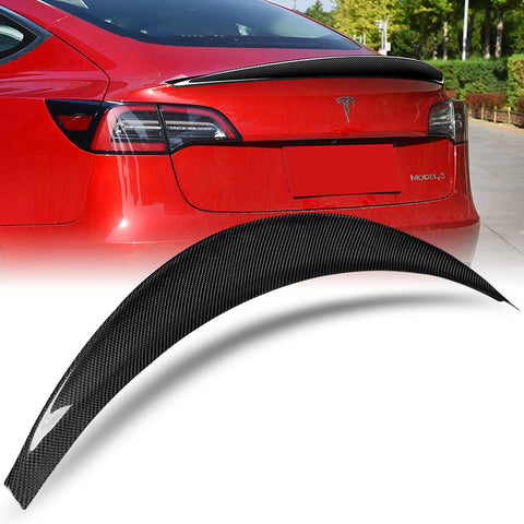 For 2017-2023 Tesla Model 3 Real Carbon Fiber Rear Trunk Duckbill Spoiler Wing + For 2017-2023 Tesla Model 3 Carbon Fiber Rear Roof Window Visor Spoiler Wing