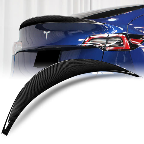 For 2020-2024 Tesla Model Y Real Carbon Fiber VIP-Style Trunk Lid Spoiler Wing + For 2020-2024 Tesla Model Y Carbon Fiber Rear Roof Window Visor Spoiler Wing