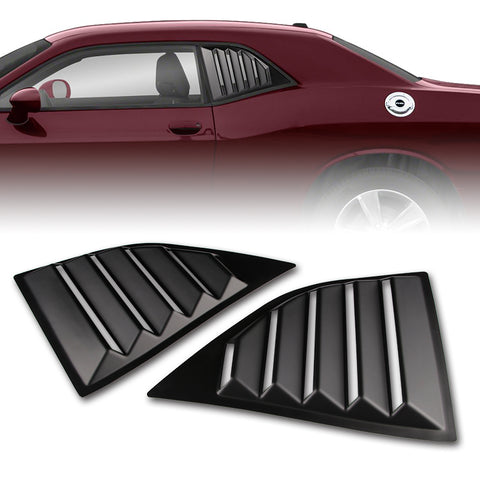 For 2008-23 Dodge Challenger W-Power Matt Black Rear Roof Window Visor Spoiler + For 2008-2023 Dodge Challenger ABS Black Side Window Louvers Scoop Cover Vent
