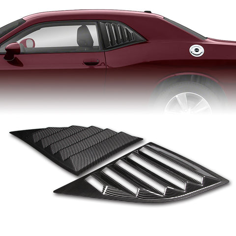 For 2008-23 Dodge Challenger W-Power Carbon Look Rear Roof Window Visor Spoiler + For 2008-2023 Dodge Challenger Carbon Style Side Window Louvers Scoop Cover Vent