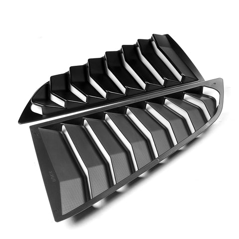 For 2014-2019 Chevrolet Corvette C7 ST-Style Matt Black Front Bumper Spoiler Lip 3pcs + For 2014-2019 Corvette C7 Black Side Window Louvers Scoop Sunshade Cover Vent