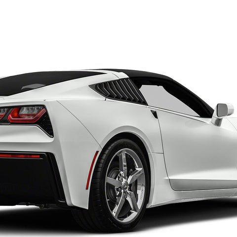 For 2014-2019 Chevrolet Corvette C7 ST-Style Matt Black Front Bumper Spoiler Lip 3pcs + For 2014-2019 Corvette C7 Black Side Window Louvers Scoop Sunshade Cover Vent