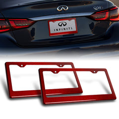 2 X Type-1 Real Red Carbon Fiber License Plate Holder Cover Frame Front + Rear