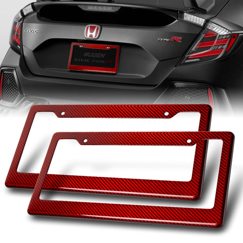 2 X Type-2 Real Red Carbon Fiber License Plate Holder Cover Frame Front or Rear