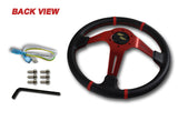 350MM Deep Dish Drift Style Red Stitch Carbon PVC Leather 6 Hole Steering Wheel