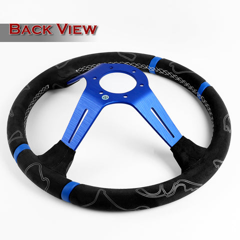 W-Power 14" Black Alcantara Double Blue Stripe 4" Deep Dish Ultra Steering Wheel