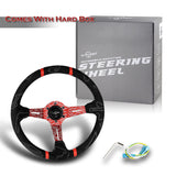 W-Power 14" Black Alcantara Double Red Stripe 4" Deep Dish Ultra Steering Wheel