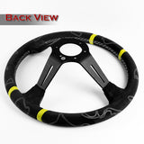 W-Power 14" Black Alcantara Double Yellow Stripe 4" Deep Ultra Steering Wheel