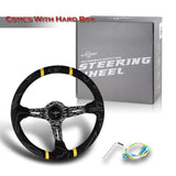 W-Power 14" Black Alcantara Double Yellow Stripe 4" Deep Ultra Steering Wheel