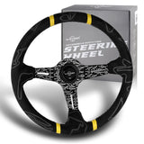 W-Power 14" Black Alcantara Double Yellow Stripe 4" Deep Ultra Steering Wheel