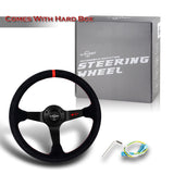 W-Power 350MM Black Premium Suede Red Stripe 14-Inch Steering Wheel 4" Deep Dish