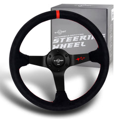 W-Power 350MM Black Premium Suede Red Stripe 14-Inch Steering Wheel 4" Deep Dish