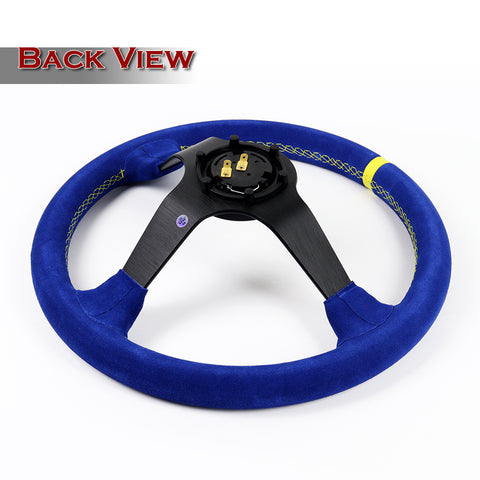 W-Power 350MM Blue Premium Suede Yellow Stripe 14-Inch Steering Wheel 4" Deep