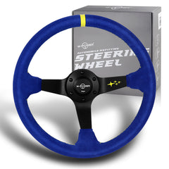 W-Power 350MM Blue Premium Suede Yellow Stripe 14-Inch Steering Wheel 4" Deep