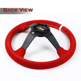 W-Power 350MM Red Premium Suede White Stripe 14-Inch Steering Wheel 4" Deep Dish
