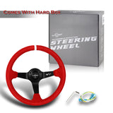 W-Power 350MM Red Premium Suede White Stripe 14-Inch Steering Wheel 4" Deep Dish