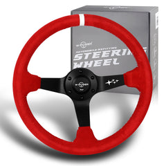 W-Power 350MM Red Premium Suede White Stripe 14-Inch Steering Wheel 4" Deep Dish