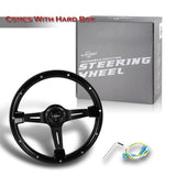 W-Power 14" Black Galaxy Classic Wood 6-Hole 3-Spoke Black Center Steering Wheel