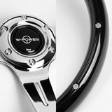 W-Power 14" Black Galaxy Classic Wood 6-Hole Spoke Chrome Center Steering Wheel