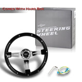 W-Power 14" Black Galaxy Classic Wood 6-Hole Spoke Chrome Center Steering Wheel