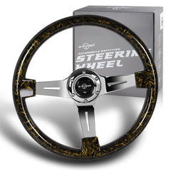 W-Power 14" Forged Gold Carbon Fiber 6-Hole 3-Spoke Chrome Center Steering Wheel