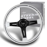 W-Power 14" White Galaxy Classic Wood 6-Hole 3-Spoke Black Center Steering Wheel