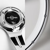 W-Power 14" White Galaxy Classic Wood 6-Hole Spoke Chrome Center Steering Wheel