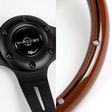 W-Power 14" Dark Classic Wood Grain 6-Hole 3-Spoke Black Center Steering Wheel