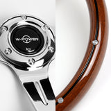 W-Power 14" Dark Classic Wood Grain 6-Hole 3-Spoke Chrome Center Steering Wheel