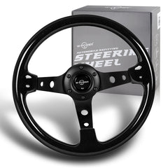 W-Power 330MM Black Galaxy Classic Wood 6-Hole Black 3-Spoke 13" Steering Wheel