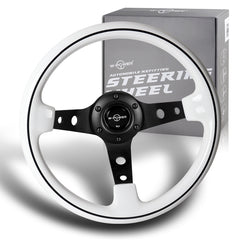 W-Power 330MM White Galaxy Classic Wood 6-Hole Black 3-Spoke 13" Steering Wheel